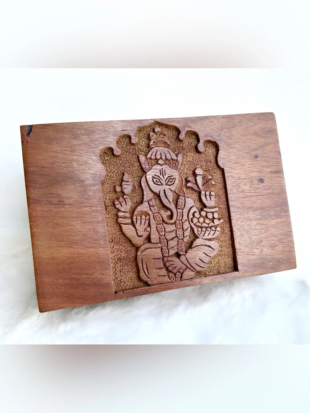 4x6 Hand Carved Ganesha Wooden Trinket Box | Spiritual Jewelry & Crystal Storage